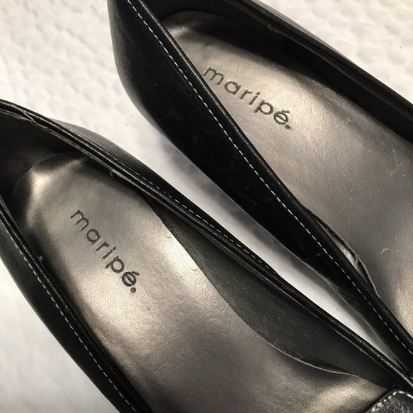 MARIPE Womens BLack Slip on LOAFER Heels SHOES SIZE 6.5 - Picture 5 of 7